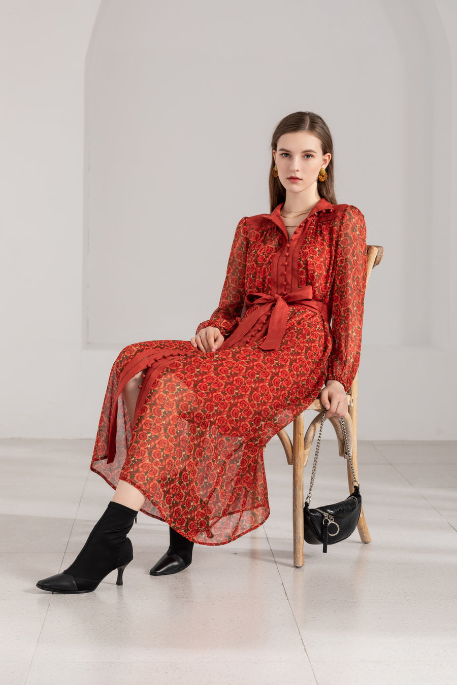 GDS Alessi Floral Button Dress | Red DRESSES autumn-winter BRUNCH CASUAL Catch DRESSES ESS22 GDS HOLIDAY L M PRINT RACES RED S SALE 40 % wedding guest dress WORK XS
