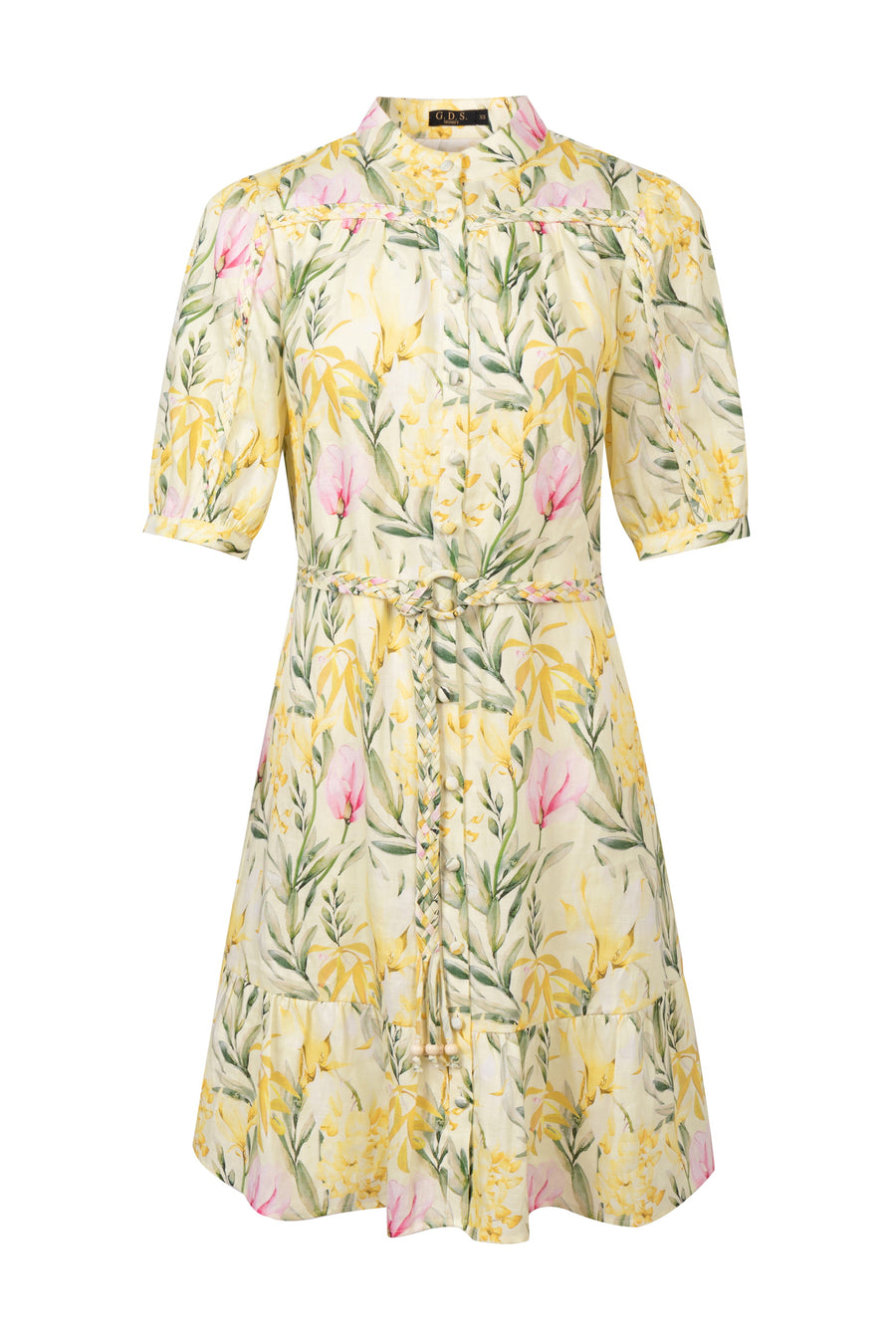 GDS Desiree Floral Linen Short Dress | Yellow DRESSES Catch GDS L M S SALE XL XS YELLOW