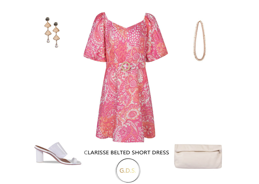GDS Clarisse Belted Linen Short Dress | Aurora Pink DRESSES Catch GDS L M PINK S SALE XL XS