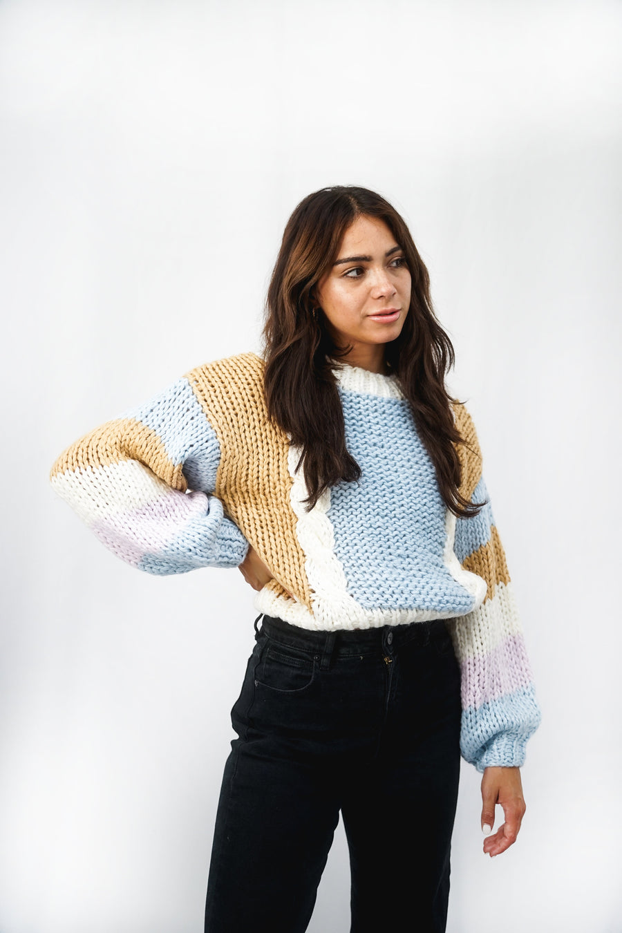 Cable Fronted Handmade Jumper | Blue-Mist CARDIGAN autumn-winter BLUE KNIT M - L S - M SALE stellino