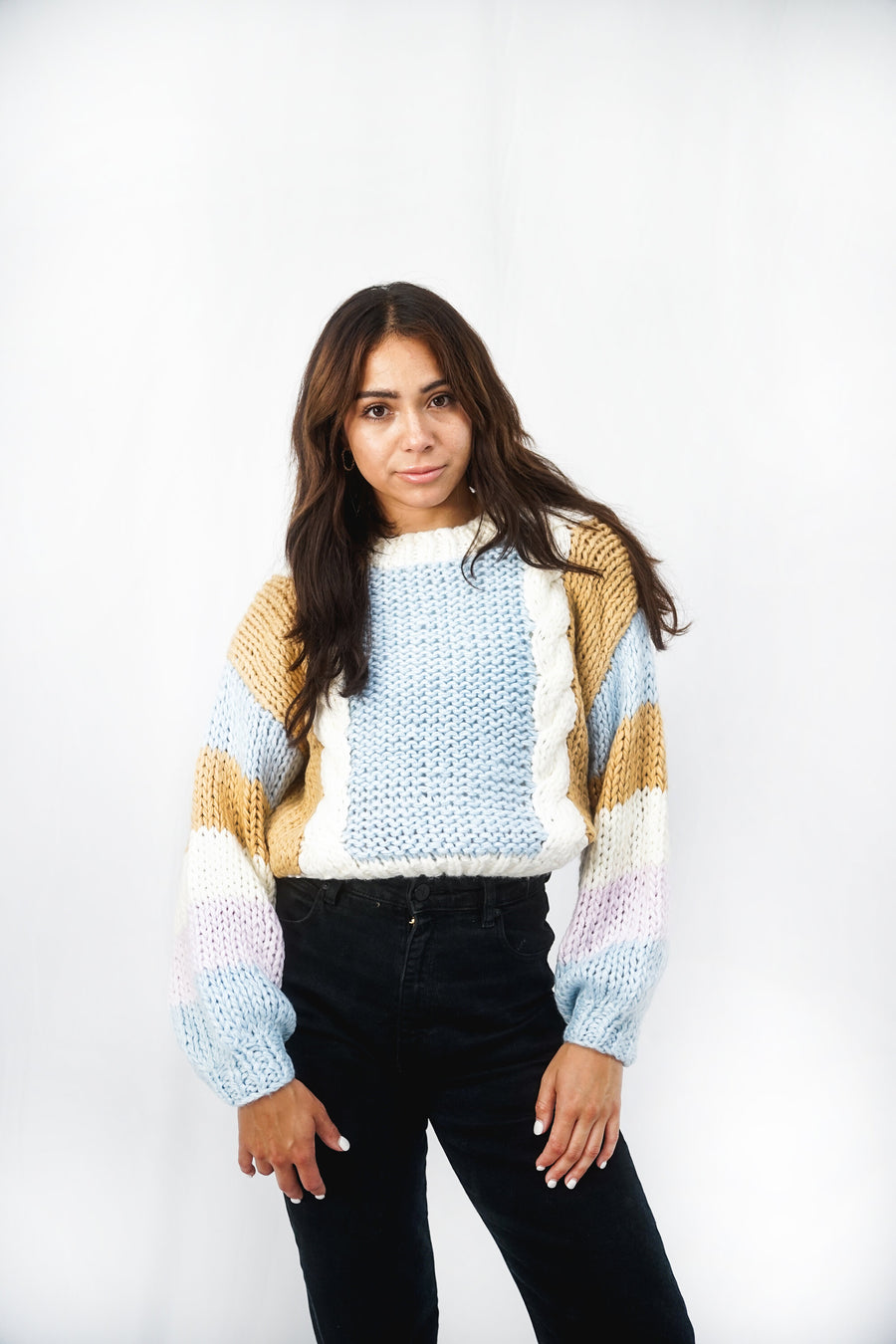 Cable Fronted Handmade Jumper | Blue-Mist CARDIGAN autumn-winter BLUE KNIT M - L S - M SALE stellino