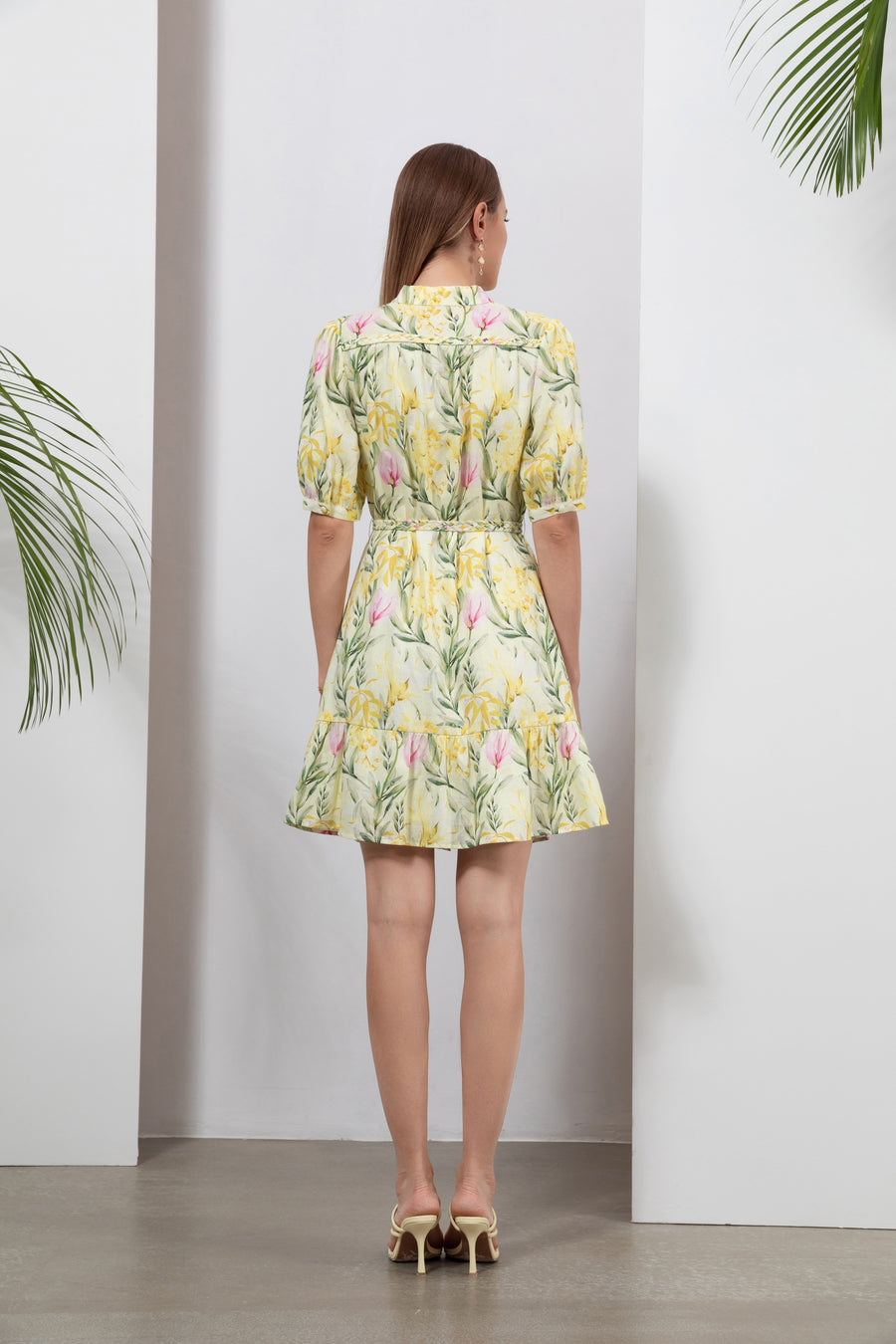 GDS Desiree Floral Linen Short Dress | Yellow DRESSES Catch GDS L M S SALE XL XS YELLOW