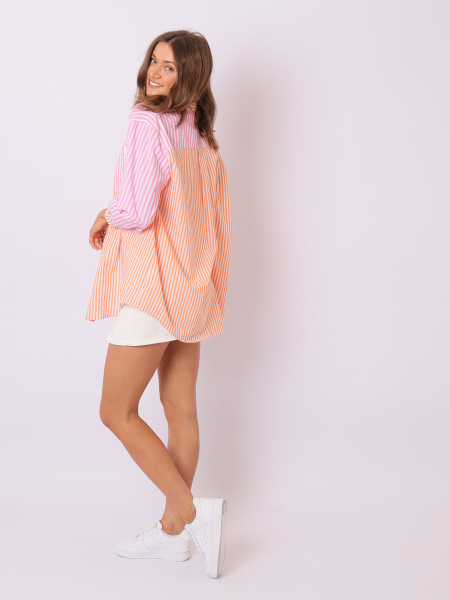 Chloe Cotton Stripe Shirt | Orange-Pink SHIRT 10 12 14 6 8 ORANGE PINK stellino