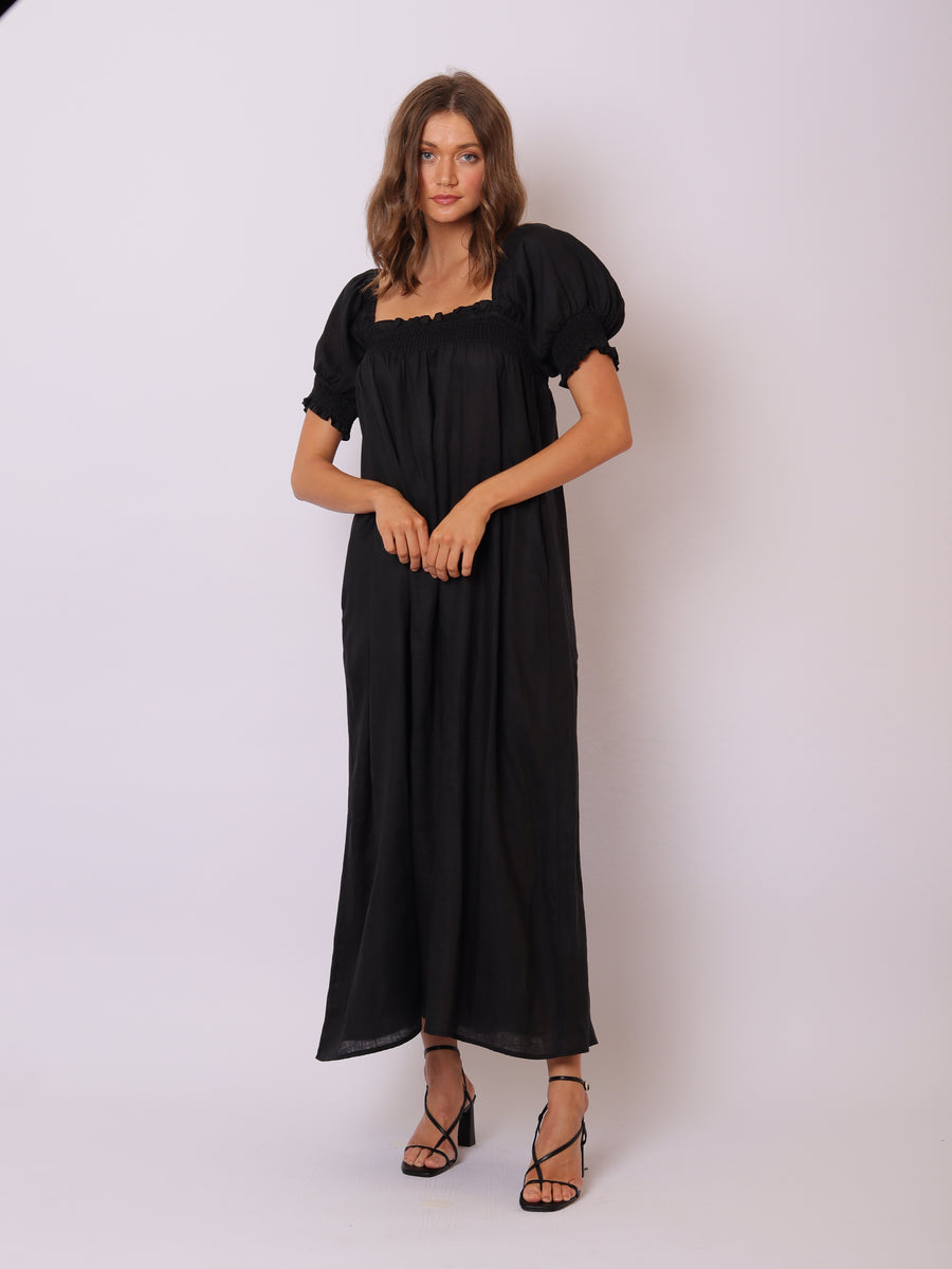 Pia Linen Dress | Black DRESSES 10 12 14 8 BLACK stellino