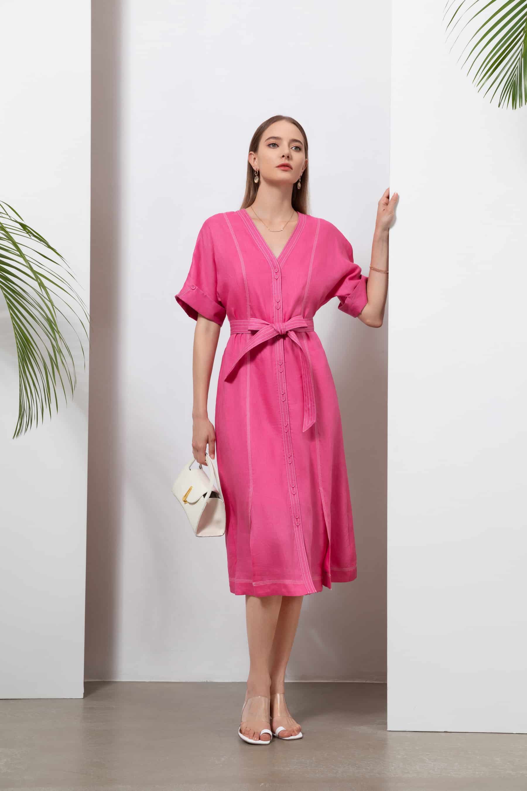GDS Marceline Linen Dress | Aurora Pink DRESSES BRUNCH CASUAL Catch DRESSES GDS HOLIDAY L M PINK S SALE SPRING-SUMMER XL XS