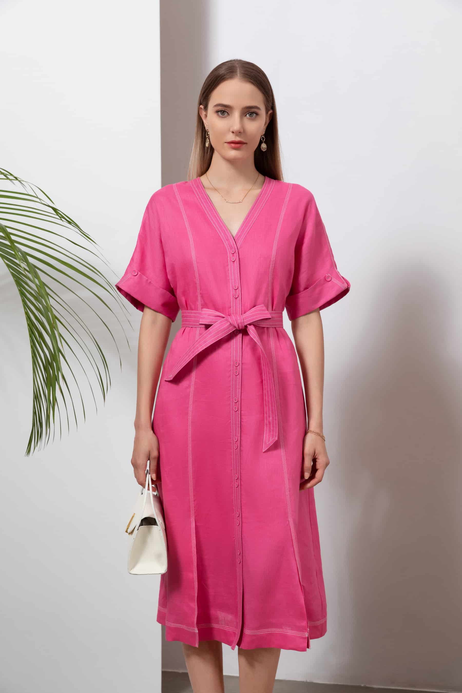 GDS Marceline Linen Dress | Aurora Pink DRESSES BRUNCH CASUAL Catch DRESSES GDS HOLIDAY L M PINK S SALE SPRING-SUMMER XL XS