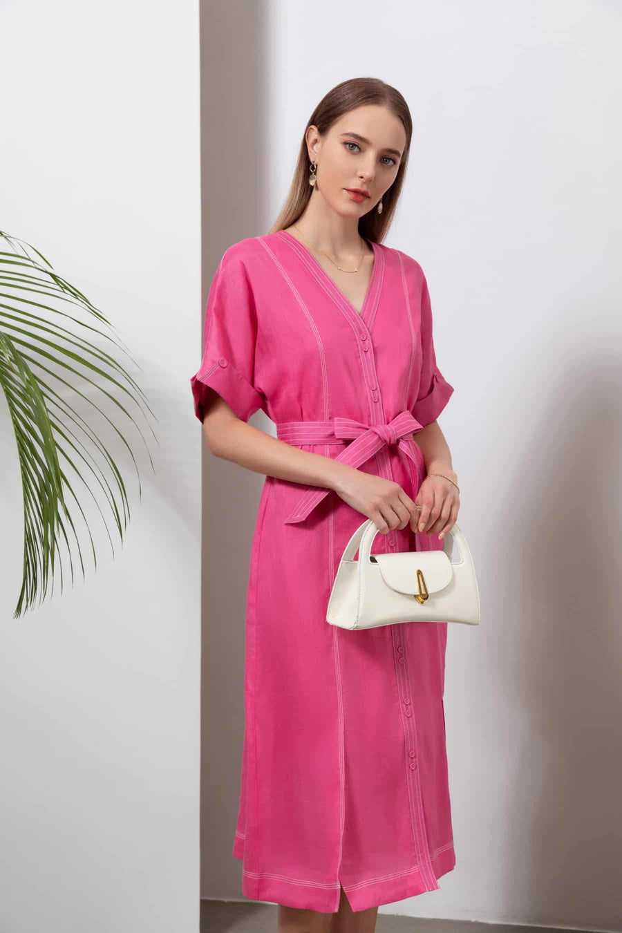 GDS Marceline Linen Dress | Aurora Pink DRESSES BRUNCH CASUAL Catch DRESSES GDS HOLIDAY L M PINK S SALE SPRING-SUMMER XL XS