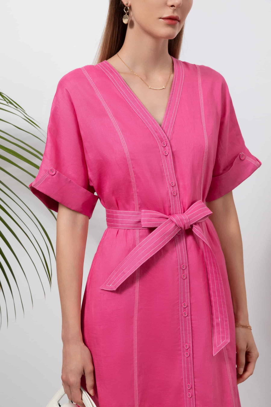 GDS Marceline Linen Dress | Aurora Pink DRESSES BRUNCH CASUAL Catch DRESSES GDS HOLIDAY L M PINK S SALE SPRING-SUMMER XL XS