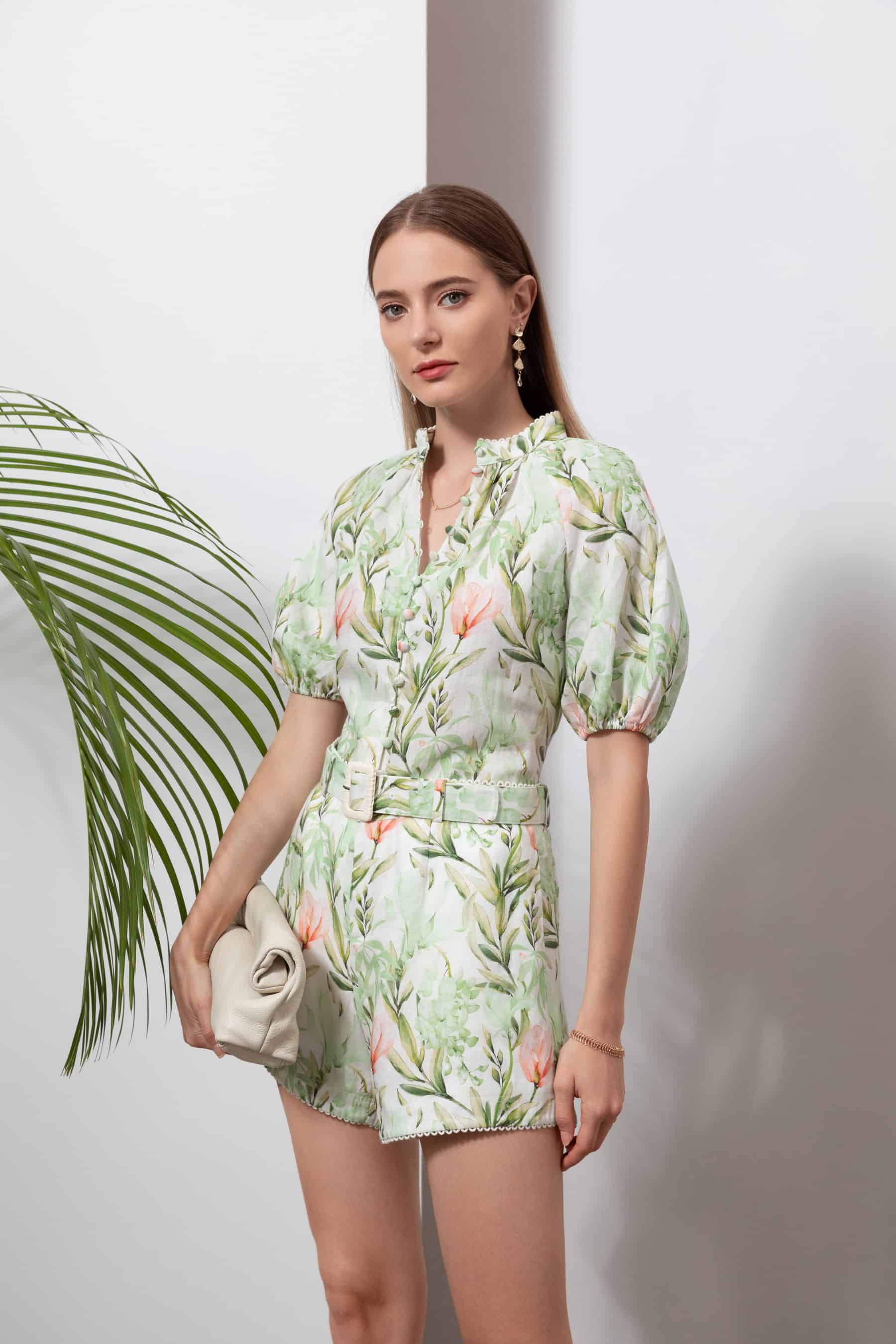 GDS Desiree Floral Linen Blouse | Green BLOUSES BLOUSES BRUNCH Catch GDS HOLIDAY L M S SPRING-SUMMER WORK XL XS YELLOW