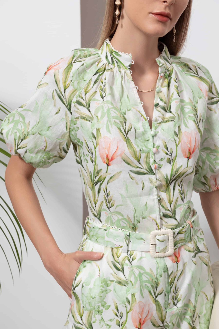 GDS Desiree Floral Linen Blouse | Green BLOUSES BLOUSES BRUNCH Catch GDS HOLIDAY L M S SPRING-SUMMER WORK XL XS YELLOW