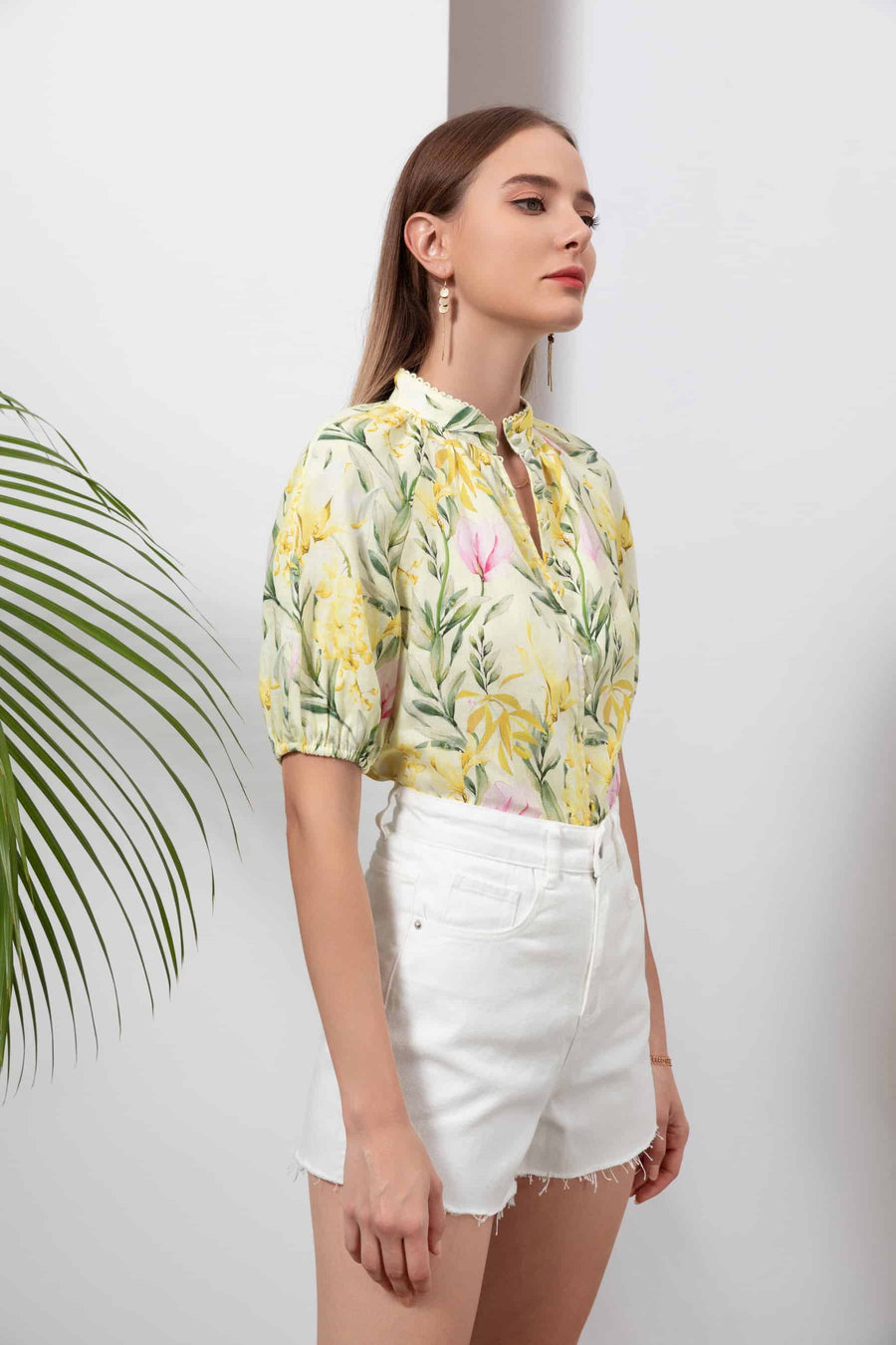 GDS Desiree Floral Linen Blouse | Yellow BLOUSES BLOUSES BRUNCH Catch GDS HOLIDAY L M S SPRING-SUMMER WORK XL XS YELLOW