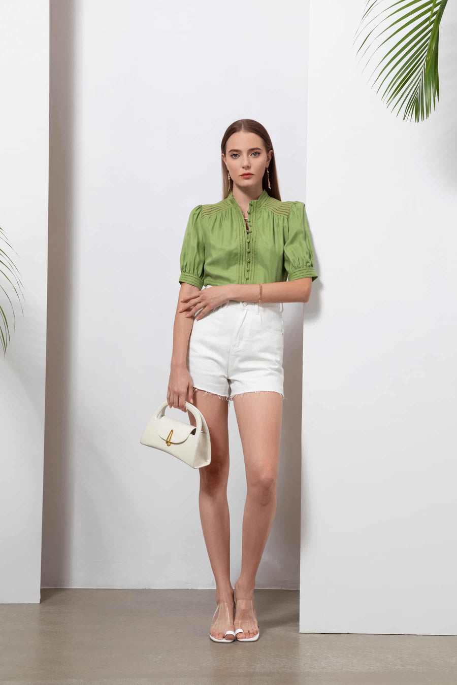 GDS Lucile Button Blouse | Tarragon BLOUSES BLOUSES BRUNCH Catch GDS GREEN HOLIDAY L M S SALE SPRING-SUMMER WORK XL XS