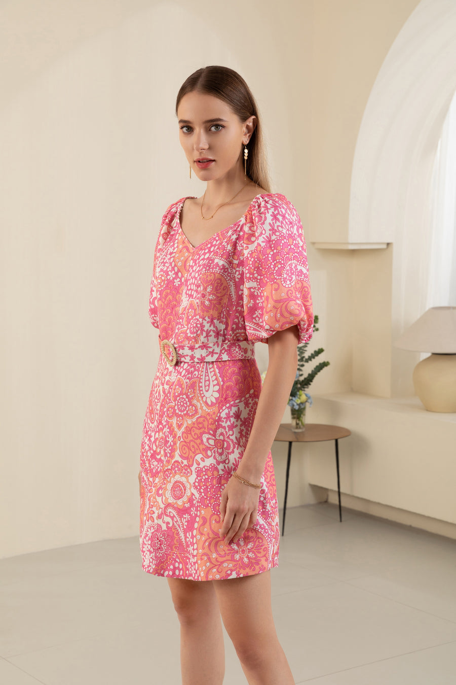 GDS Clarisse Belted Linen Short Dress | Aurora Pink DRESSES Catch GDS L M PINK S SALE XL XS