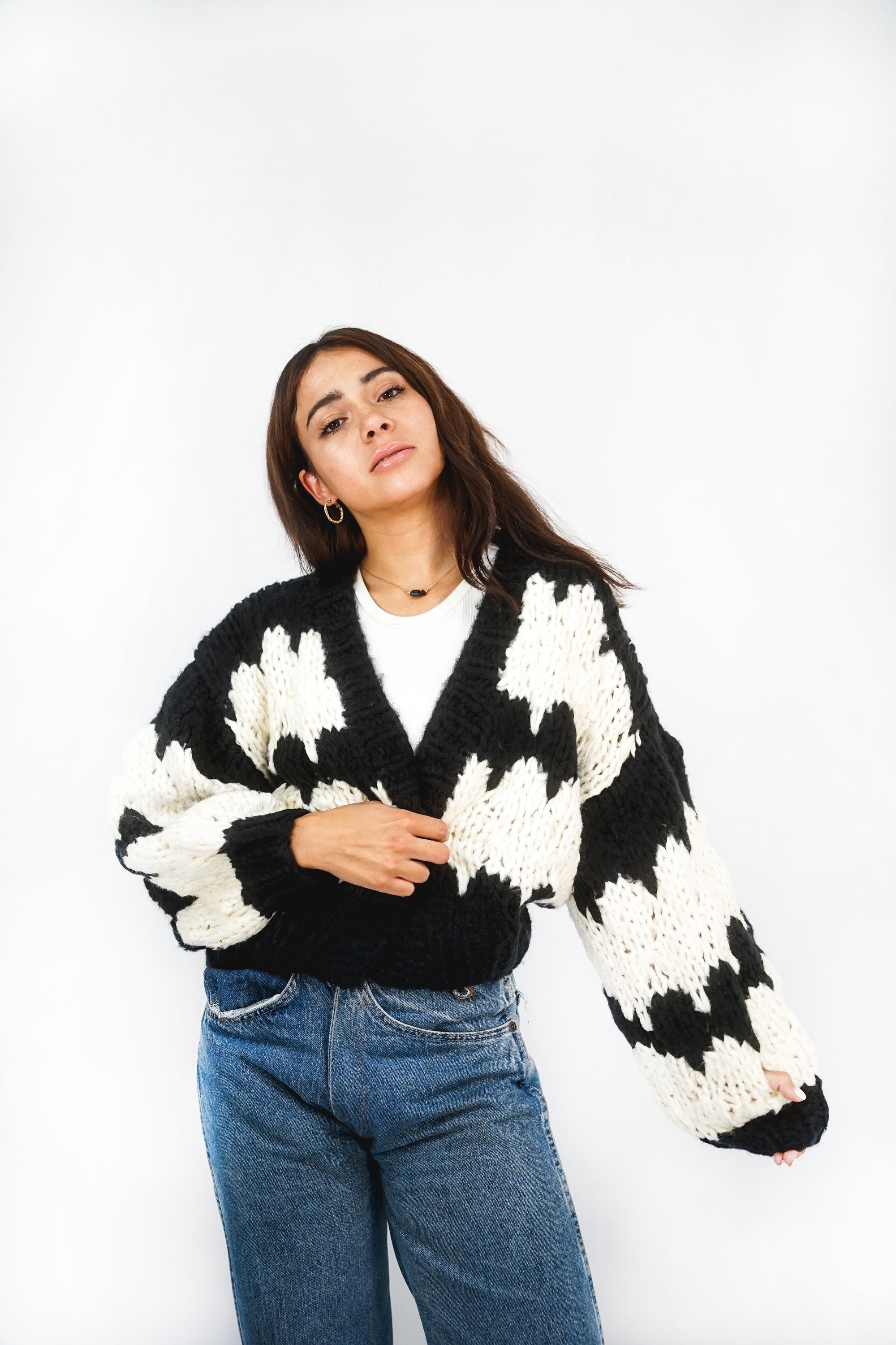 Savanna Handmade Cardi | Blk-Wht CARDIGAN autumn-winter BLACK KNIT M - L S - M stellino WHITE