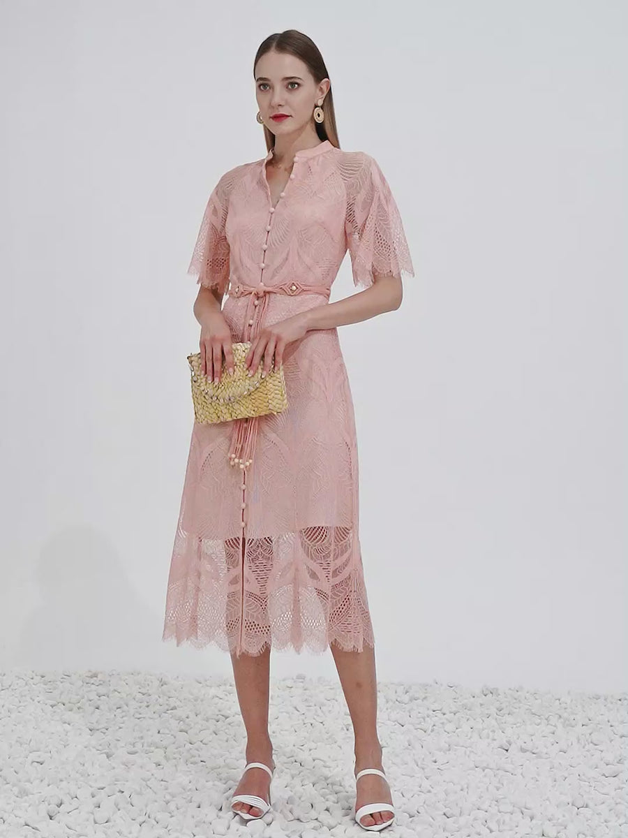 GDS Lilou Lace Long Dress | Dusty Pink
